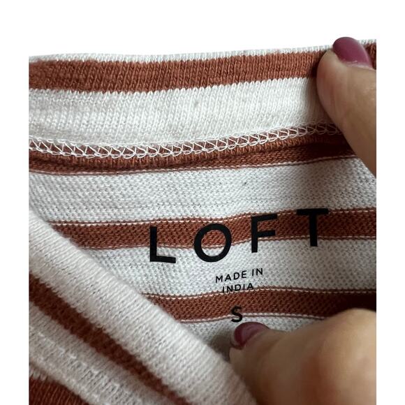 Loft Sleeveless Brown White Stripes Tank Small - Picture 3 of 6